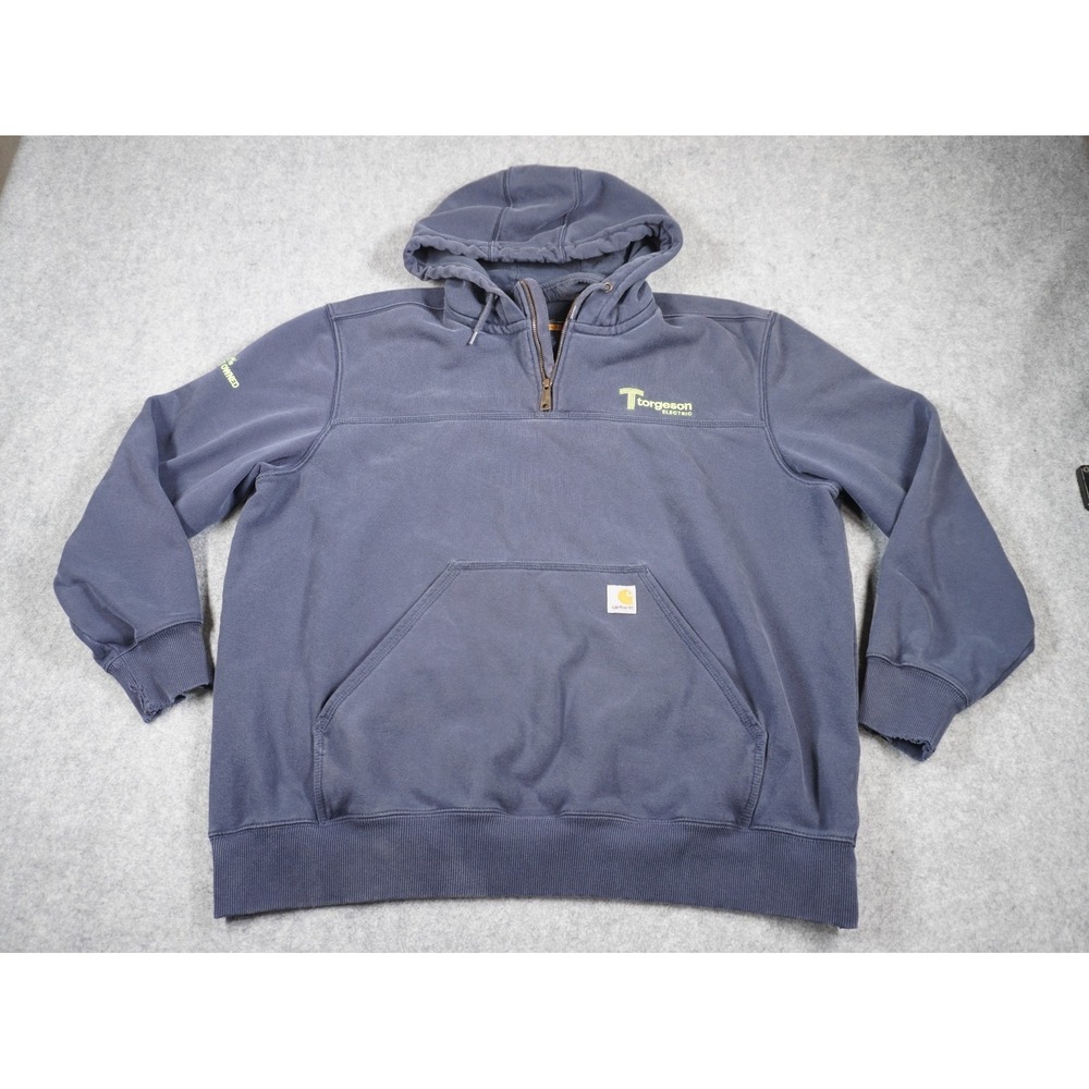 Carhartt Rain Defender Hoodie Mens 2XL Blue Original Fit 1/4 Zip Distressed